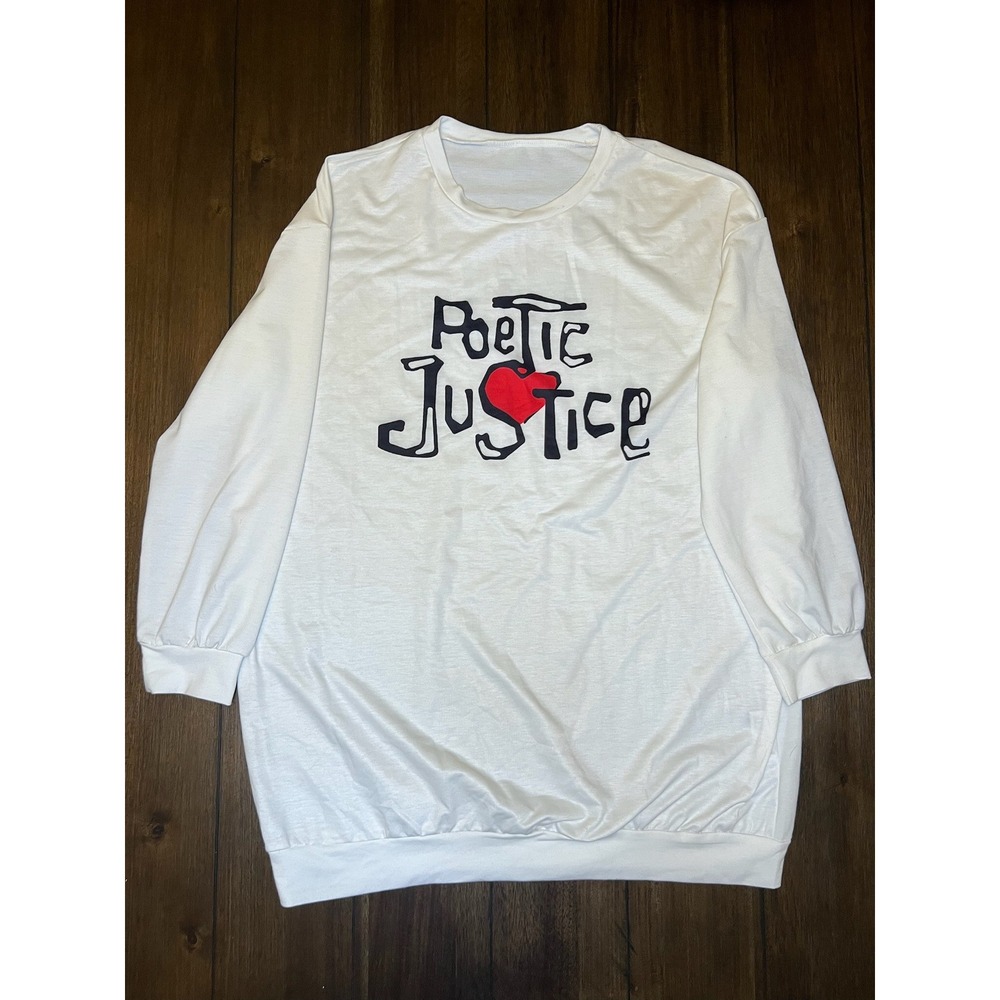 Poetic Justice Graphic Sweatshirt White Long Sleeve Crewneck Top Shirt Size L‎